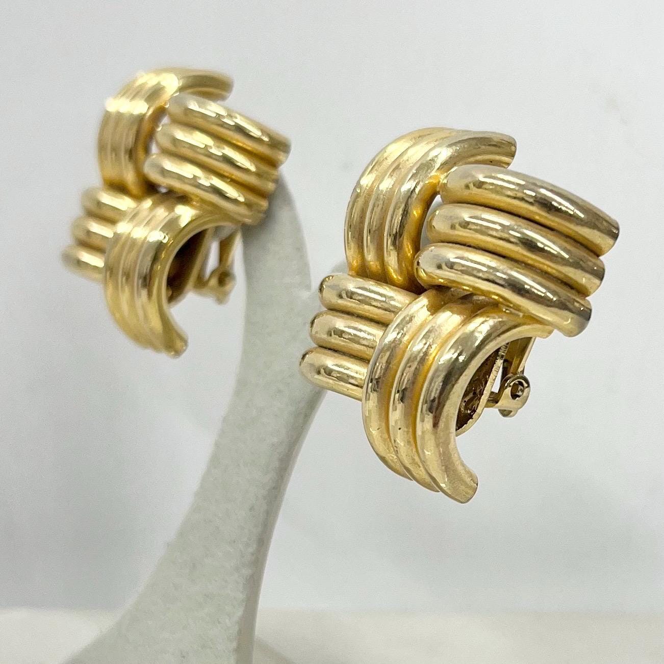 Large Oversized Vintage Gold Tone Knot Effect Clip on Earrings 1980’s - 1990’s MillyOliverVintage