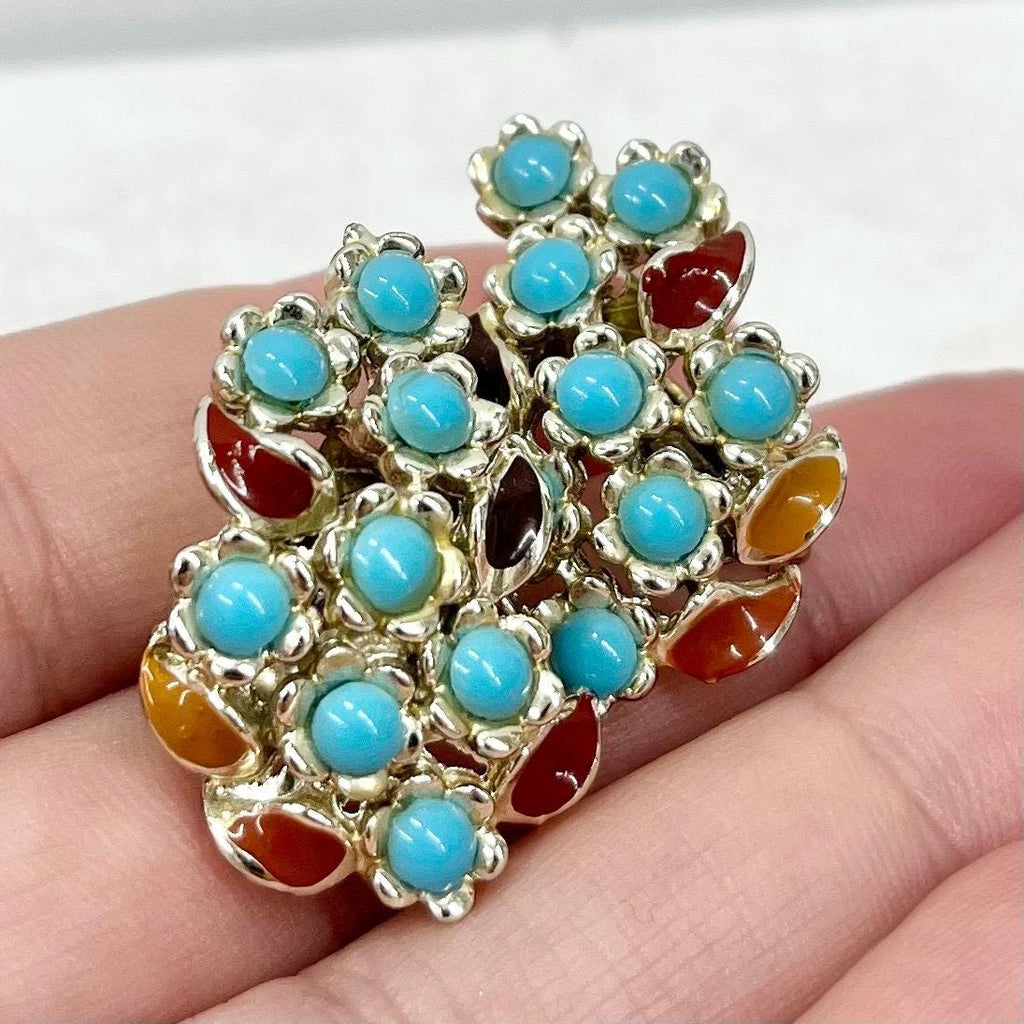 Vintage Faux Turquoise Blue & Enamel Jewelcraft Clip On Earrings Gold Plated Hollywood Glamour MillyOliverVintage