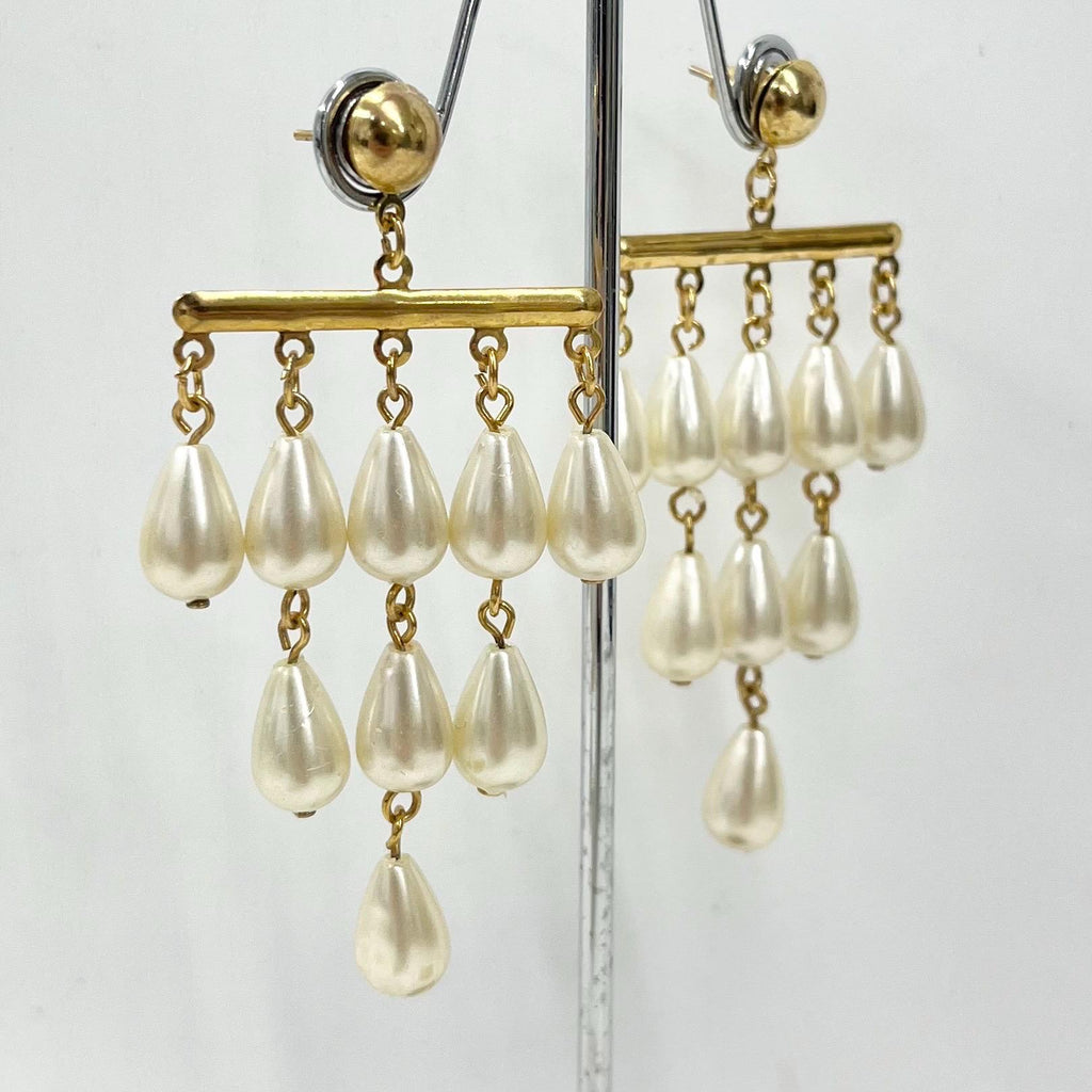Vintage Gold Tone Chandelier Pearl Drip Earrings for Pierced Ears 1980’s - 1990’s MillyOliverVintage