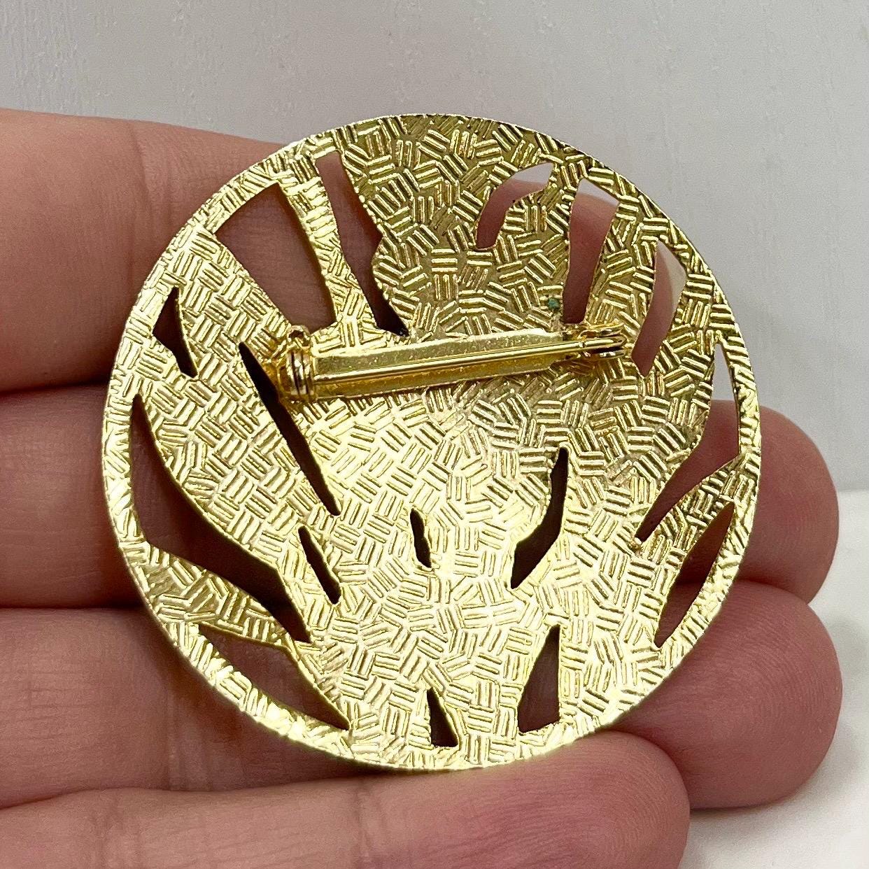 Vintage Gold Tone Cloisonne Enamel Orchid Brooch MillyOliverVintage