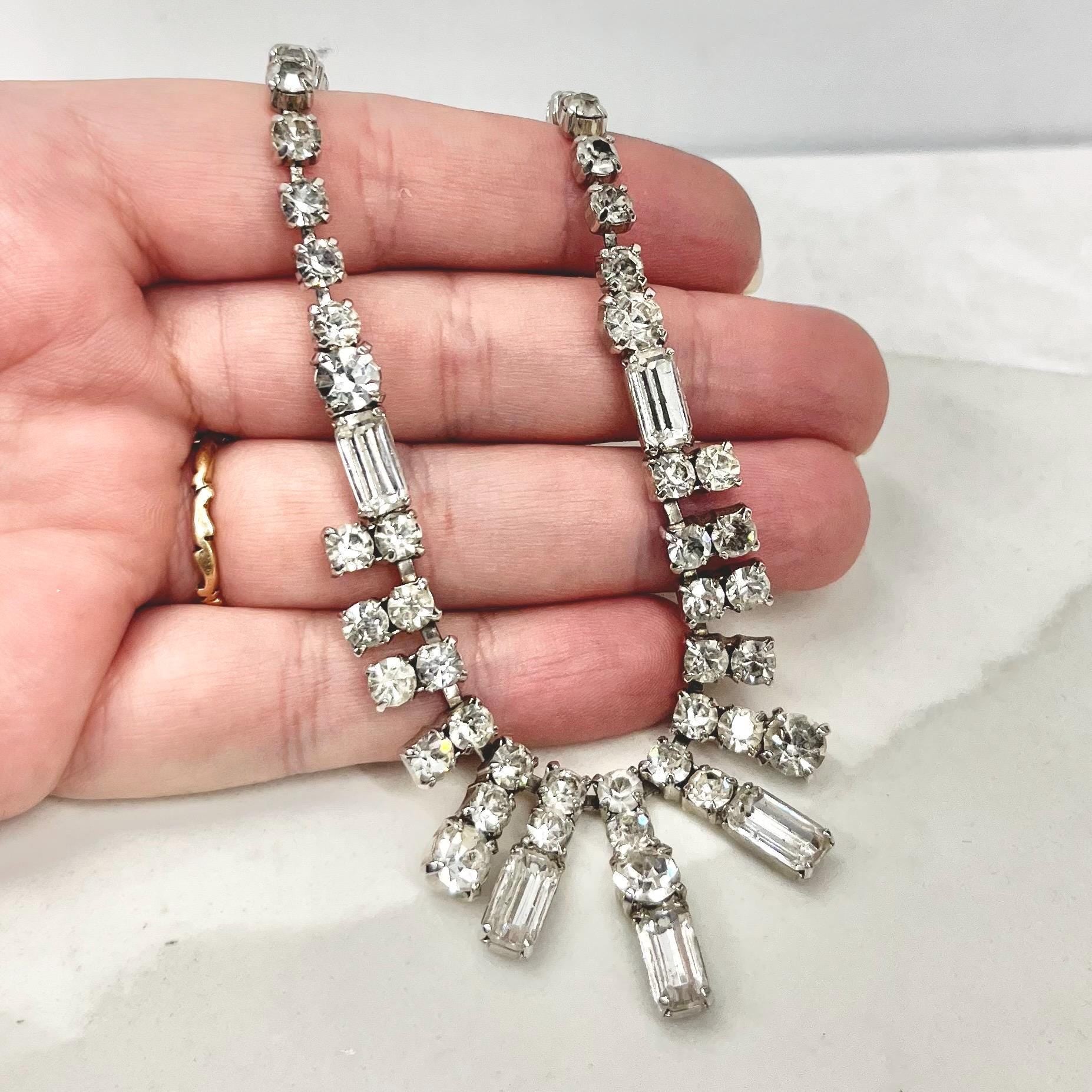 Vintage Clear Crystal Diamante Paste Baguette Cut Drop Necklace : Perfect for Brides MillyOliverVintage