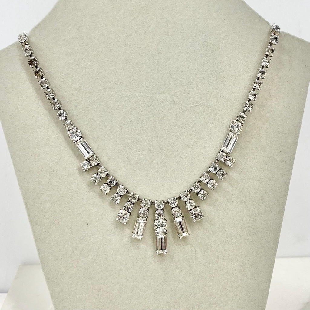 Vintage Clear Crystal Diamante Paste Baguette Cut Drop Necklace : Perfect for Brides MillyOliverVintage