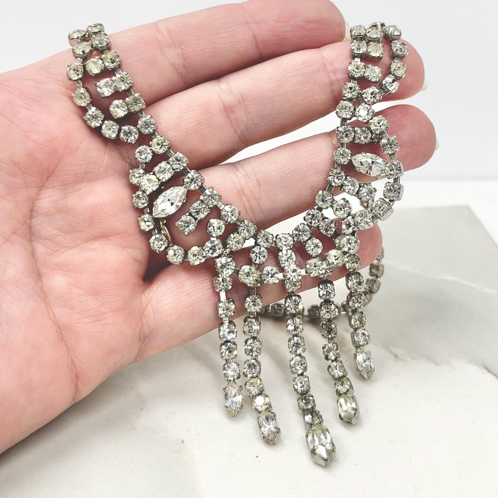Vintage Clear Crystal Diamante Paste Tassle Drop Necklace : Perfect for Brides MillyOliverVintage