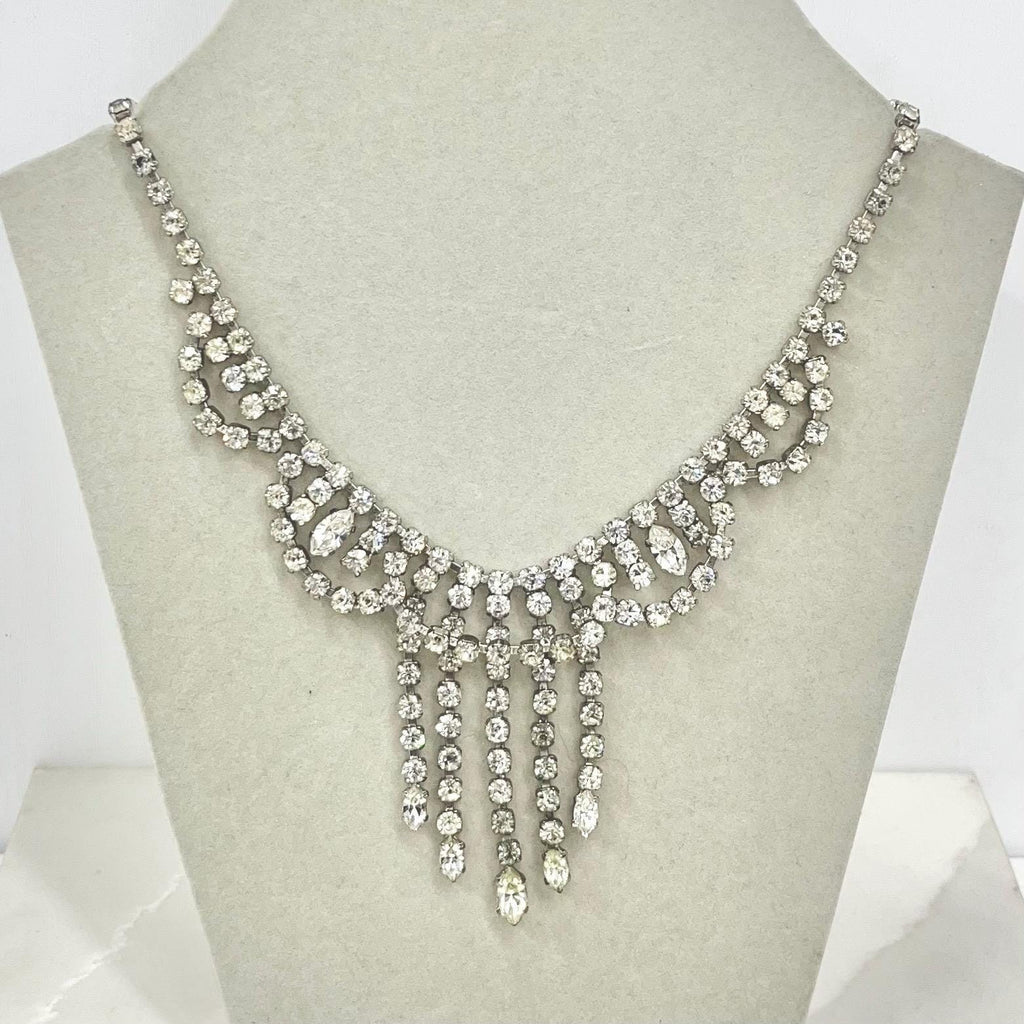 Vintage Clear Crystal Diamante Paste Tassle Drop Necklace : Perfect for Brides MillyOliverVintage