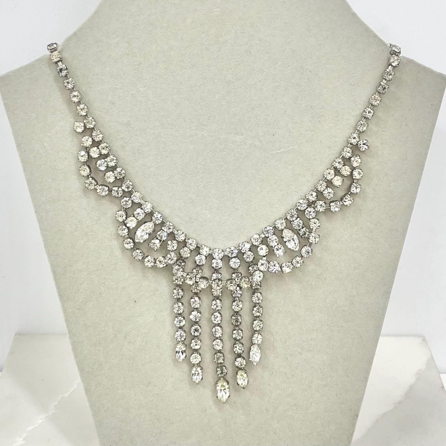 Vintage Clear Crystal Diamante Paste Tassle Drop Necklace : Perfect for Brides MillyOliverVintage