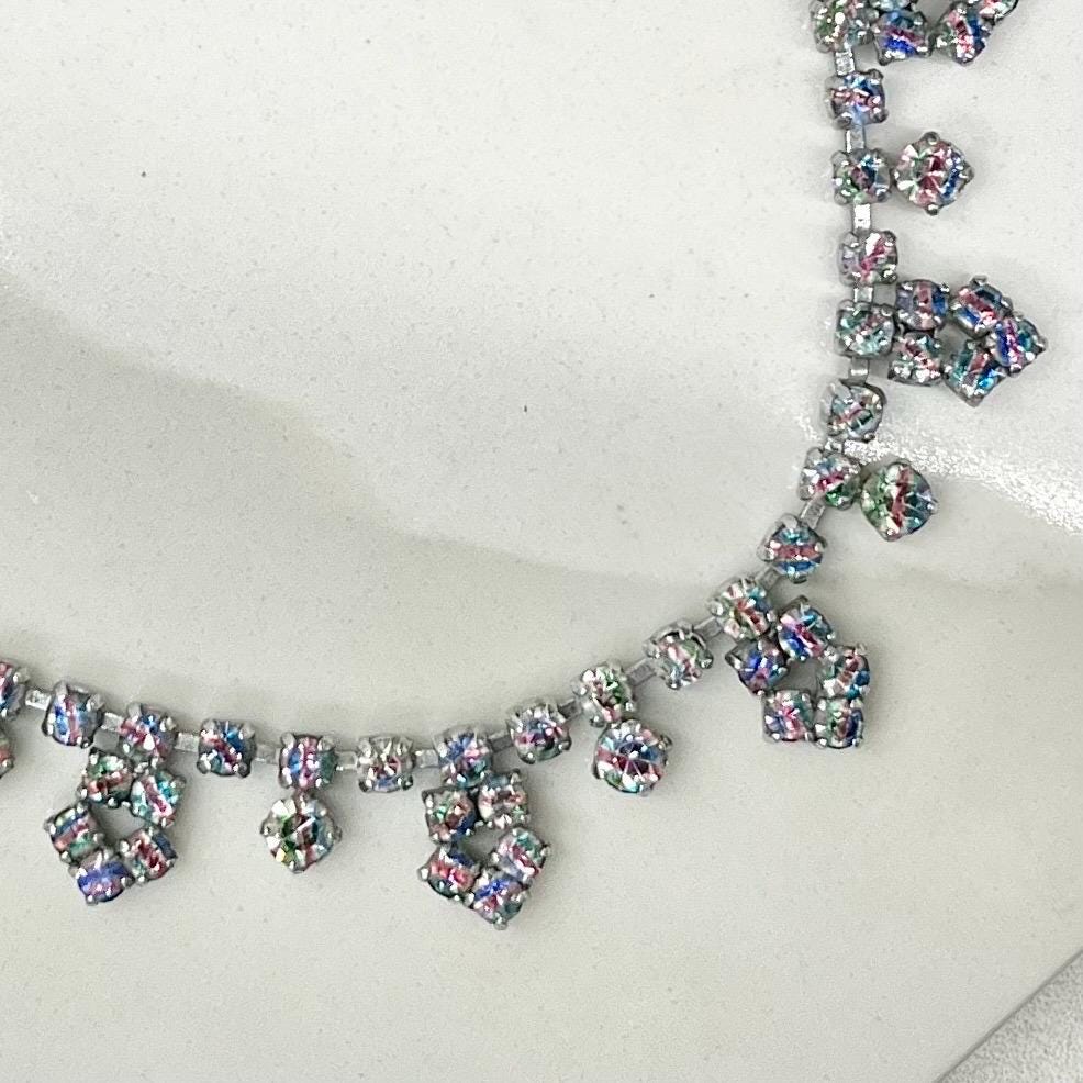 Vintage Rainbow Iris Crystal Diamante Paste Necklace : Perfect for Brides or Party Wear MillyOliverVintage
