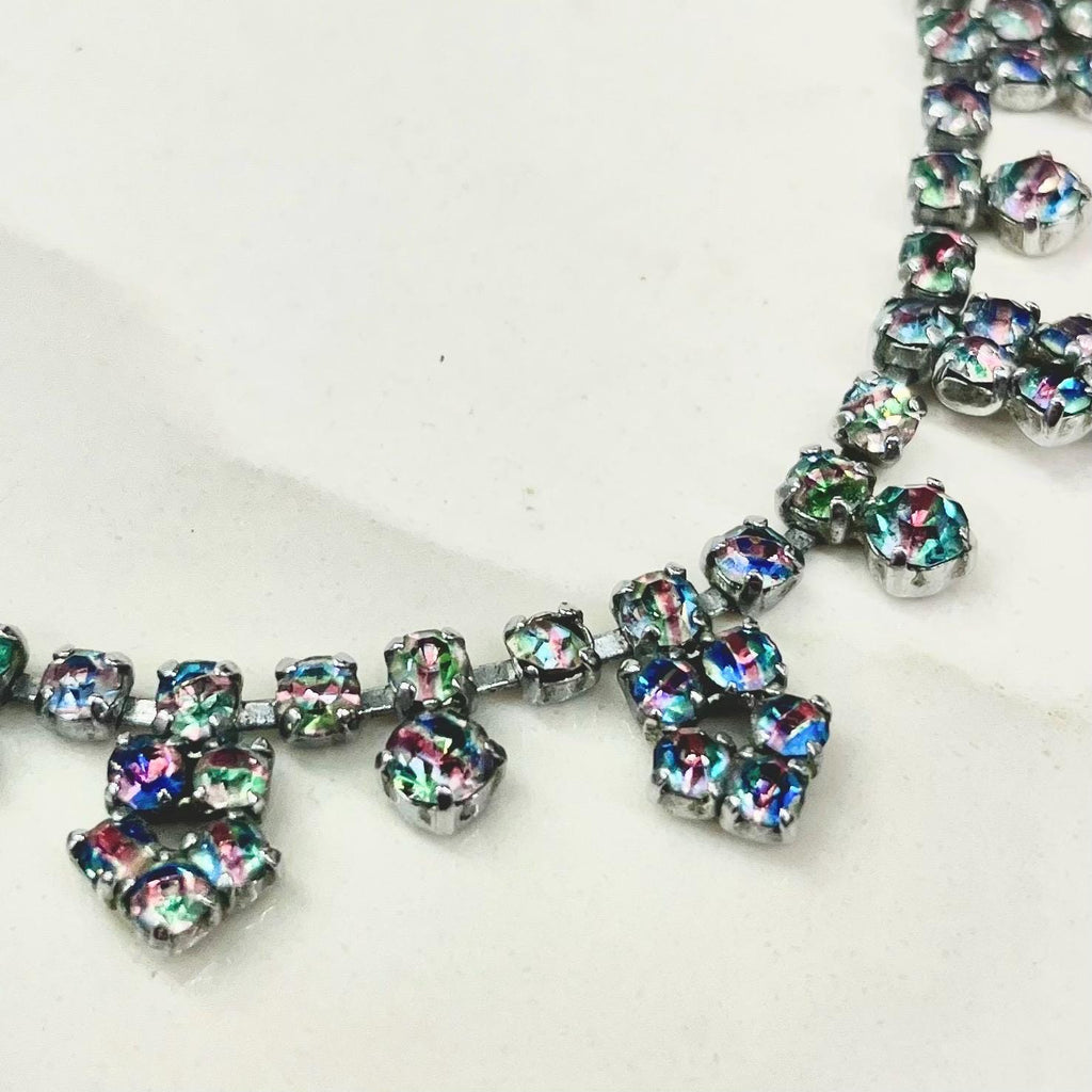Vintage Rainbow Iris Crystal Diamante Paste Necklace : Perfect for Brides or Party Wear MillyOliverVintage