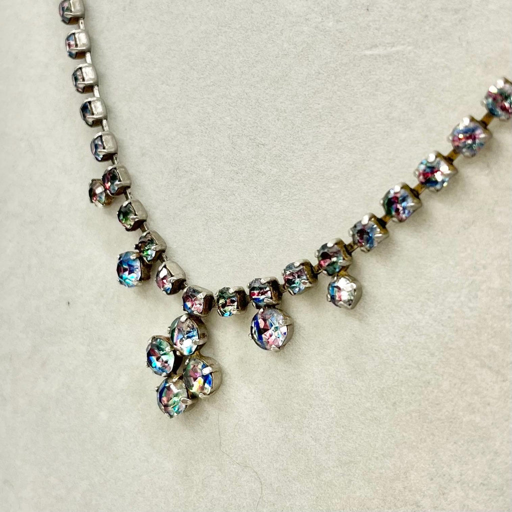 Vintage Rainbow Iris Crystal Drop Diamante Paste Necklace : Perfect for Brides or Party Wear MillyOliverVintage