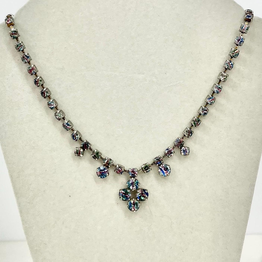 Vintage Rainbow Iris Crystal Drop Diamante Paste Necklace : Perfect for Brides or Party Wear MillyOliverVintage