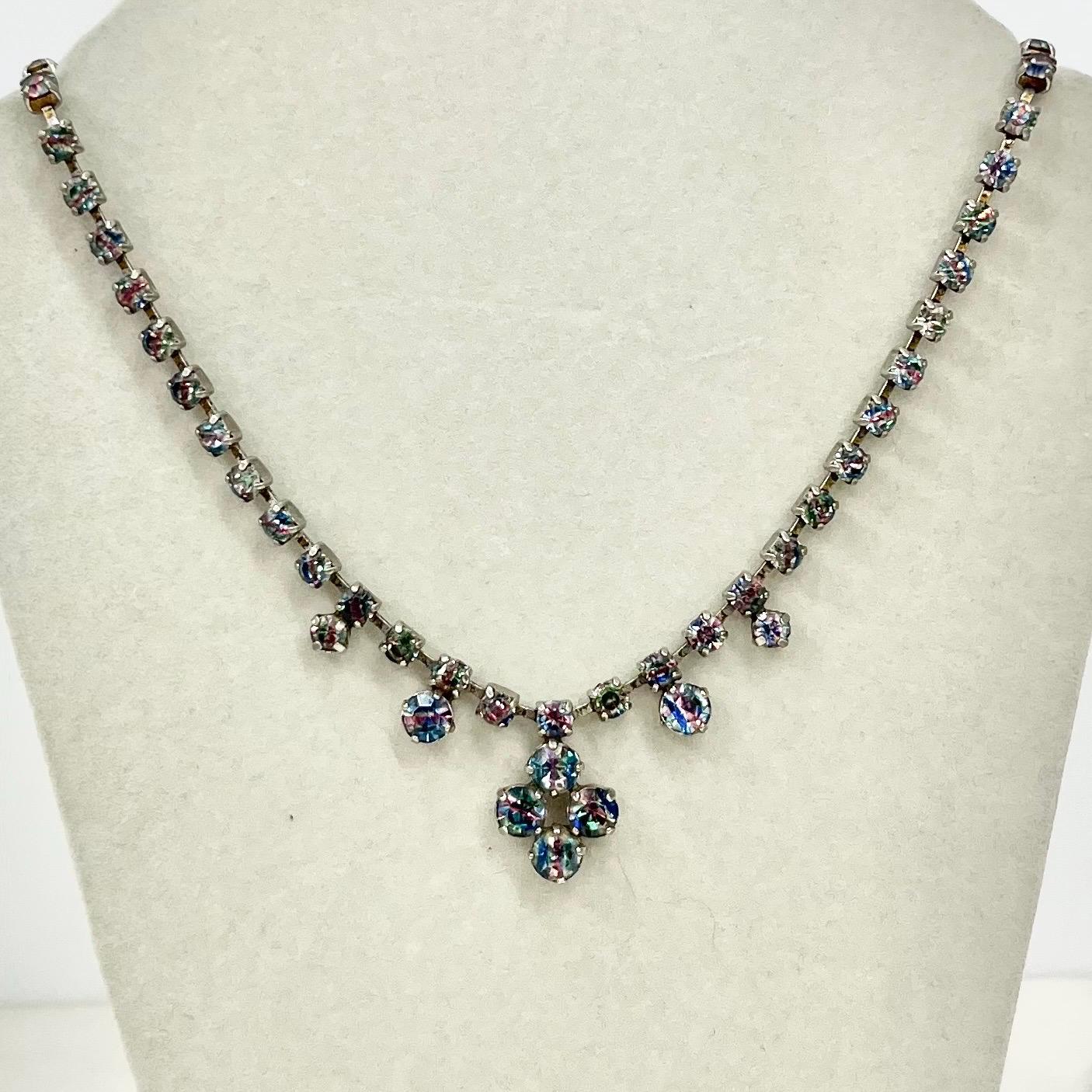 Vintage Rainbow Iris Crystal Drop Diamante Paste Necklace : Perfect for Brides or Party Wear MillyOliverVintage