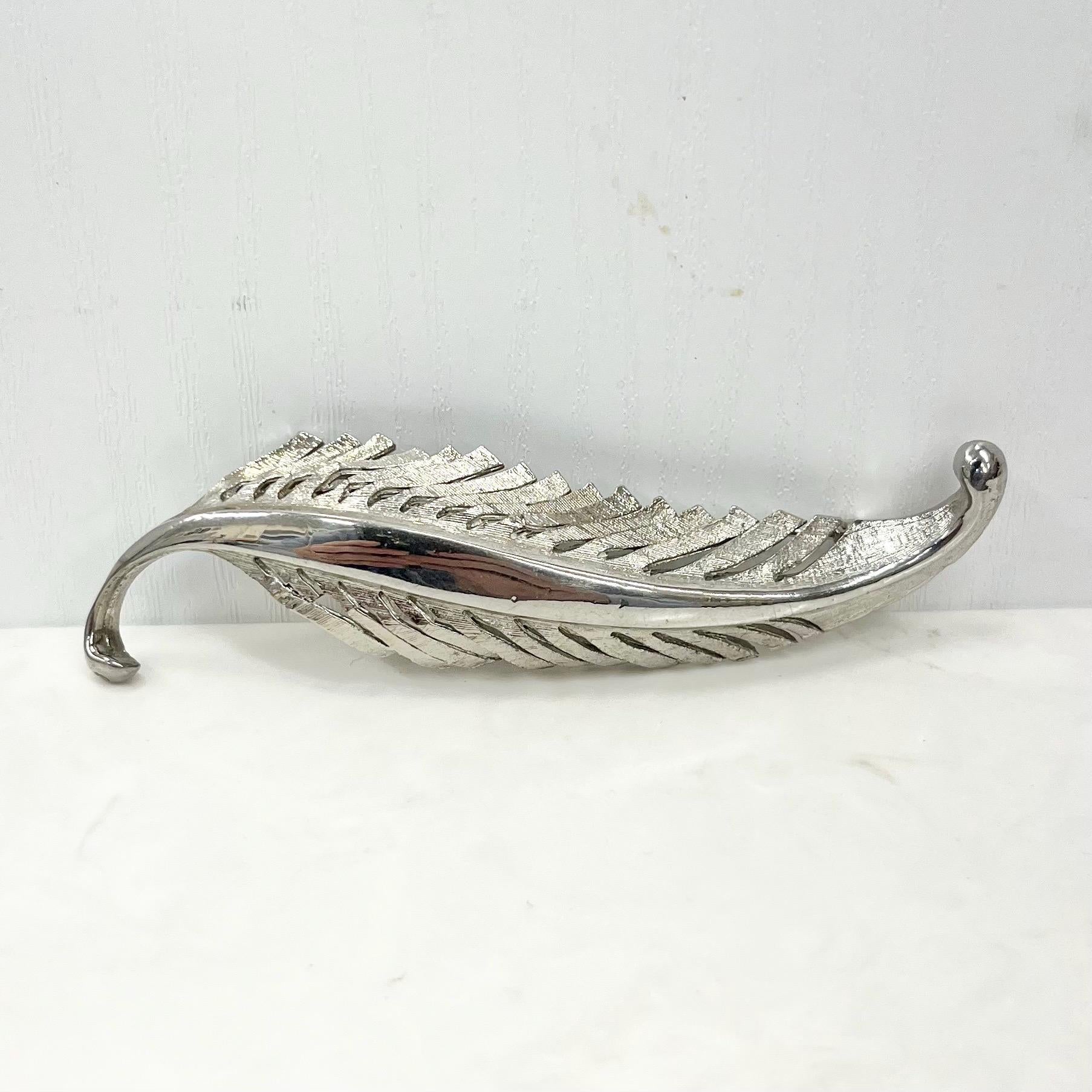 Vintage Silver Tone Brutalist Brooch Large Leaf Shaped Design Contempory Costume Jewellery Statement Piece MillyOliverVintage