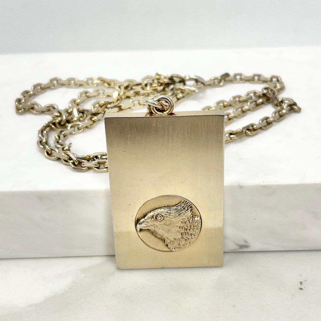 Vintage 1970‘s Gold Plate Stainless Steel Eagle Pendant Necklace with a 25” Curb Chain MillyOliverVintage