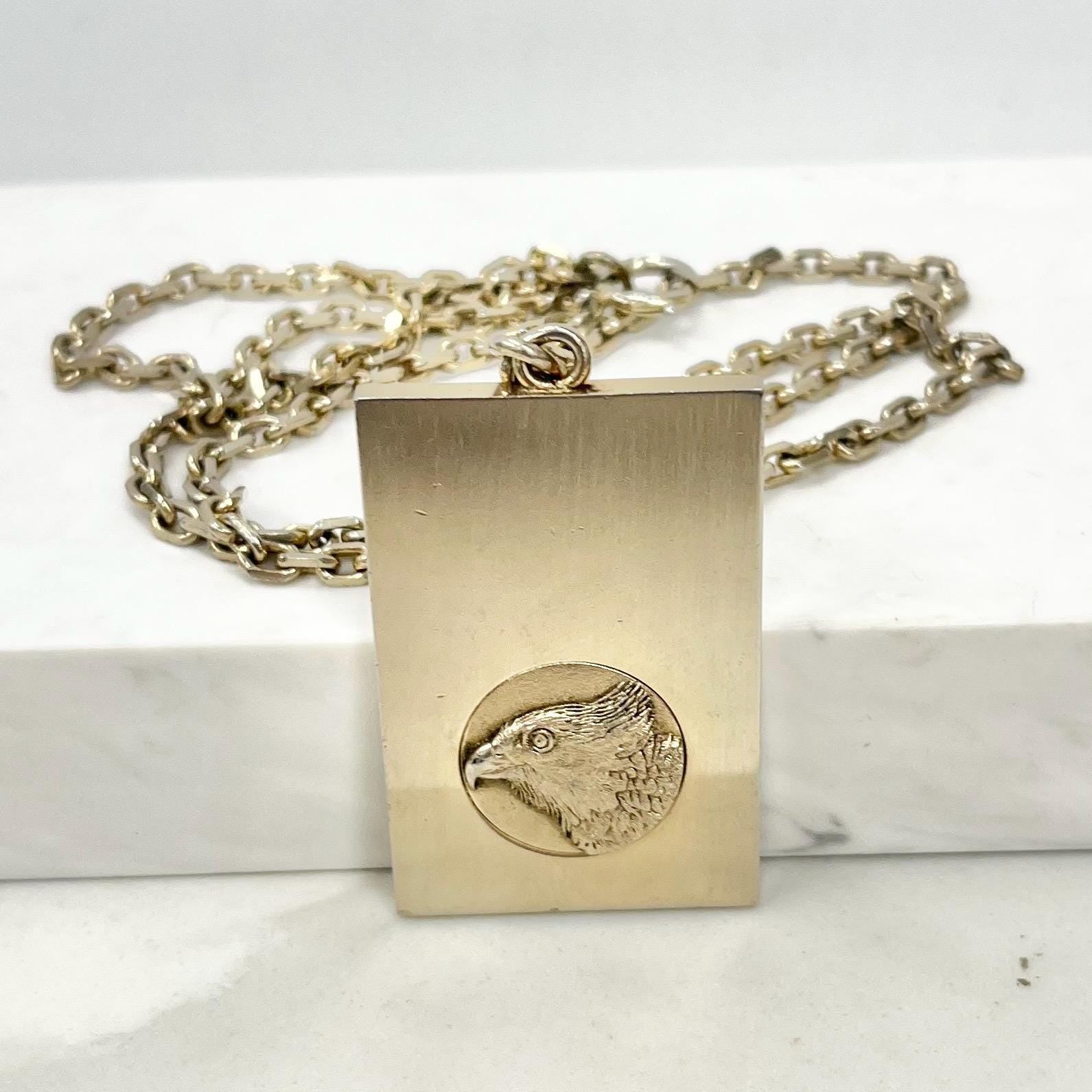 Vintage 1970‘s Gold Plate Stainless Steel Eagle Pendant Necklace with a 25” Curb Chain MillyOliverVintage