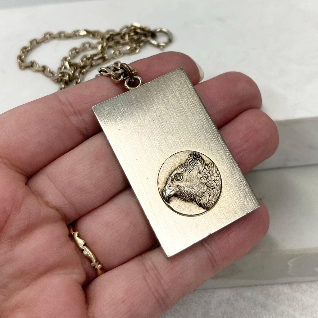 Vintage 1970‘s Gold Plate Stainless Steel Eagle Pendant Necklace with a 25” Curb Chain MillyOliverVintage