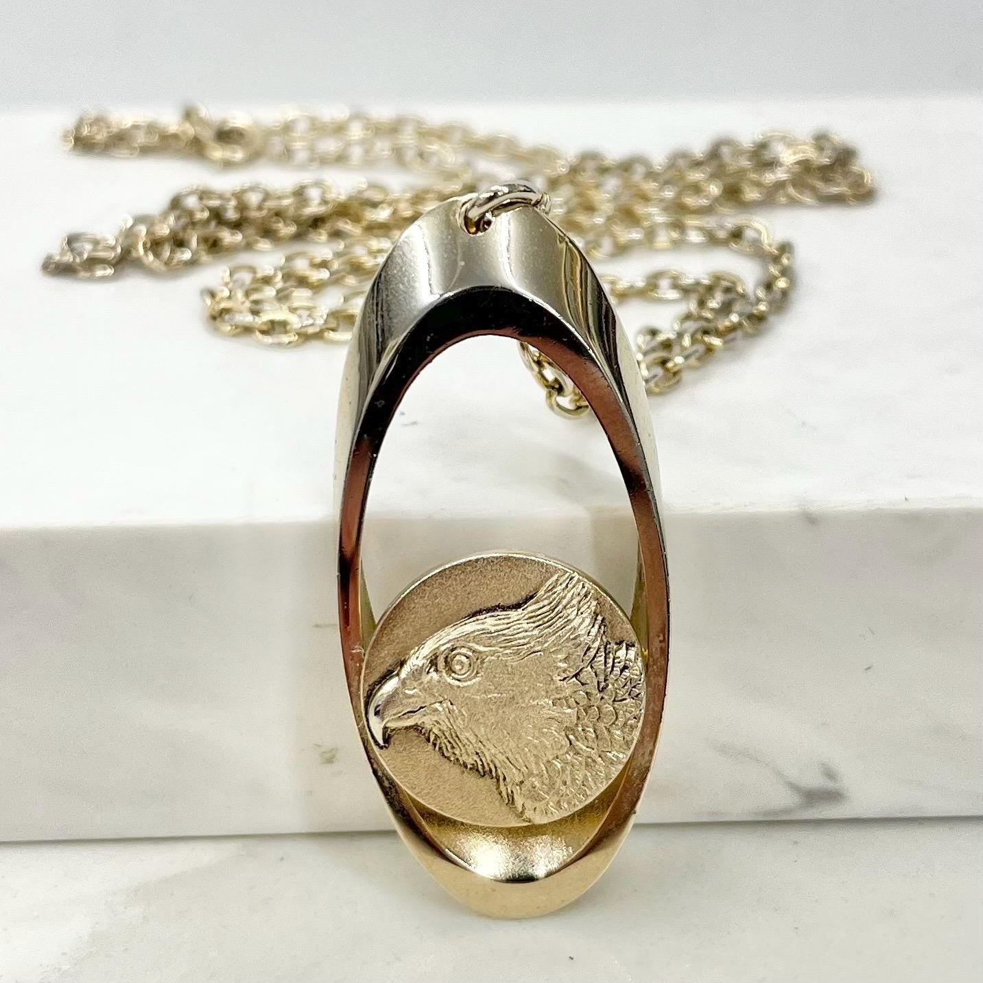 Vintage 1970‘s Gold Plate Stainless Steel Eagle Pendant Necklace with a 27” Curb Chain MillyOliverVintage