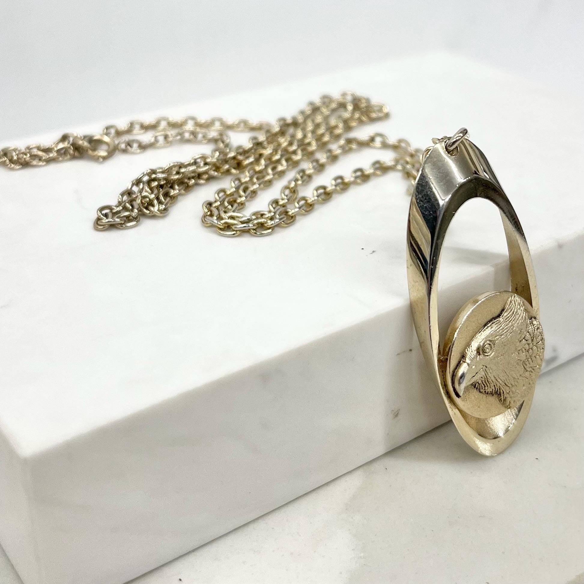 Vintage 1970‘s Gold Plate Stainless Steel Eagle Pendant Necklace with a 27” Curb Chain MillyOliverVintage