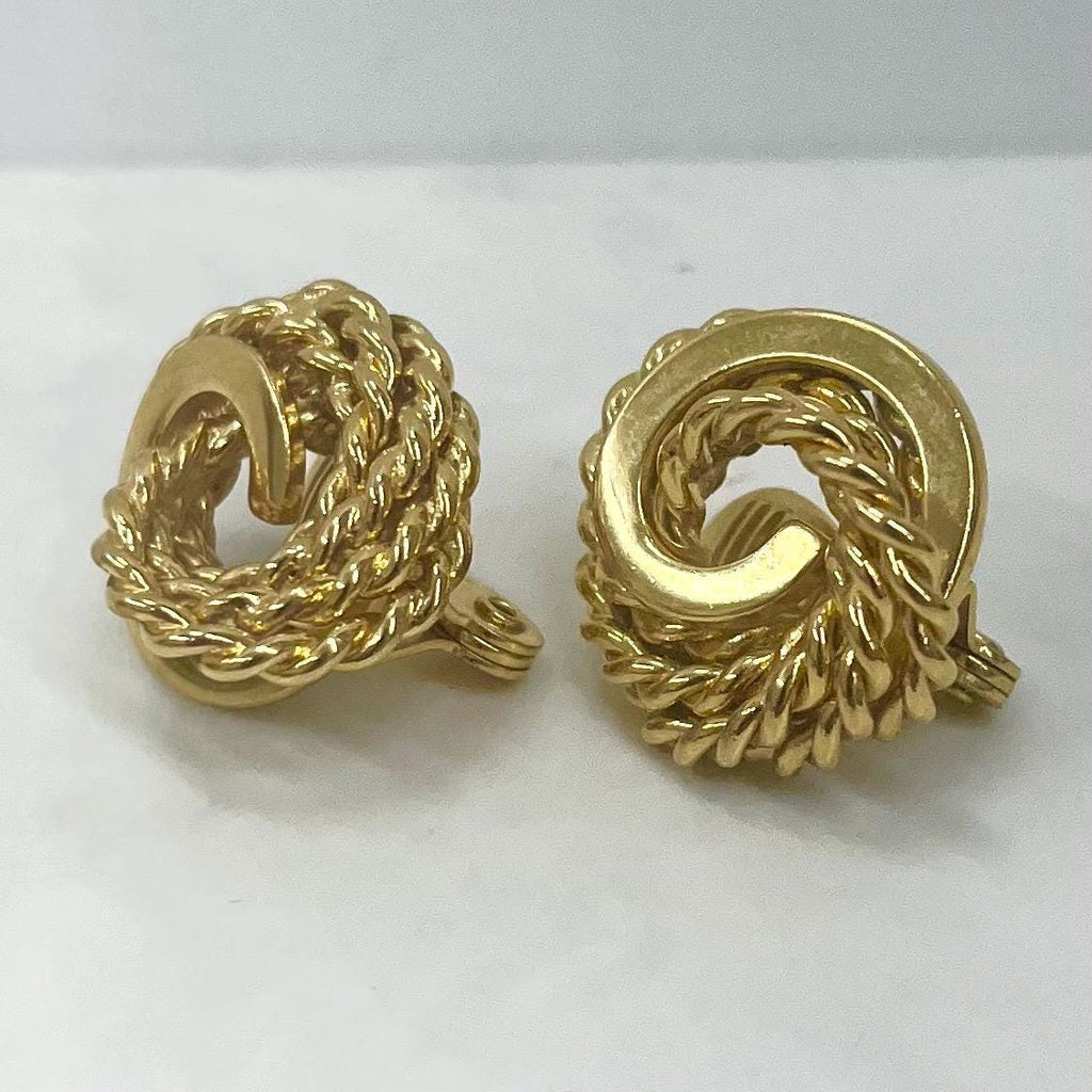 Vintage Monet Gold Tone Rope Twist Knot Clip On Earrings Designer Signed Monet MillyOliverVintage