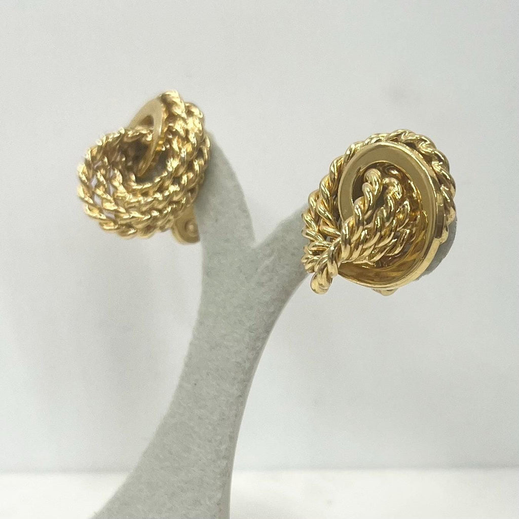 Vintage Monet Gold Tone Rope Twist Knot Clip On Earrings Designer Signed Monet MillyOliverVintage
