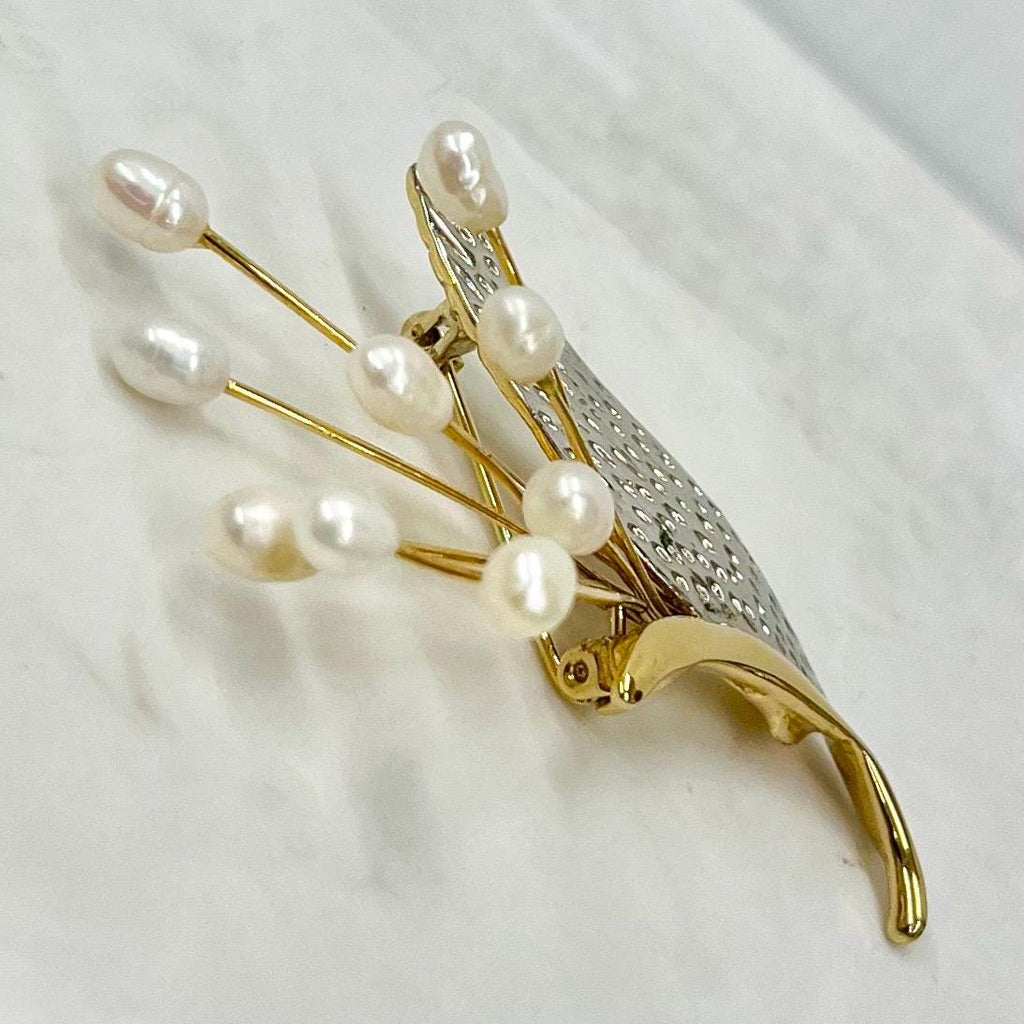 Vintage Gold and Silver Tone Freshwater Pearl Floral Brooch MillyOliverVintage