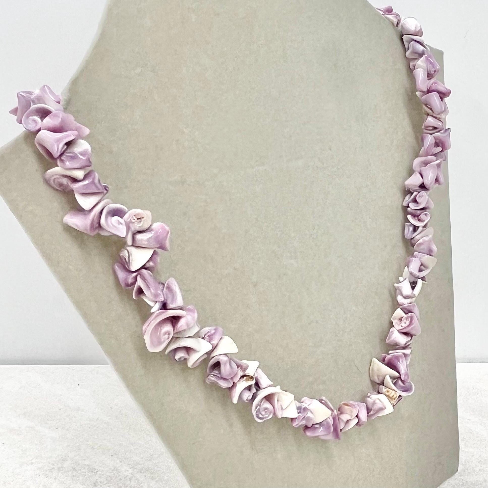 Vintage 1980’s Dyed Purple Shell Chip Beaded Necklace 17” Long MillyOliverVintage
