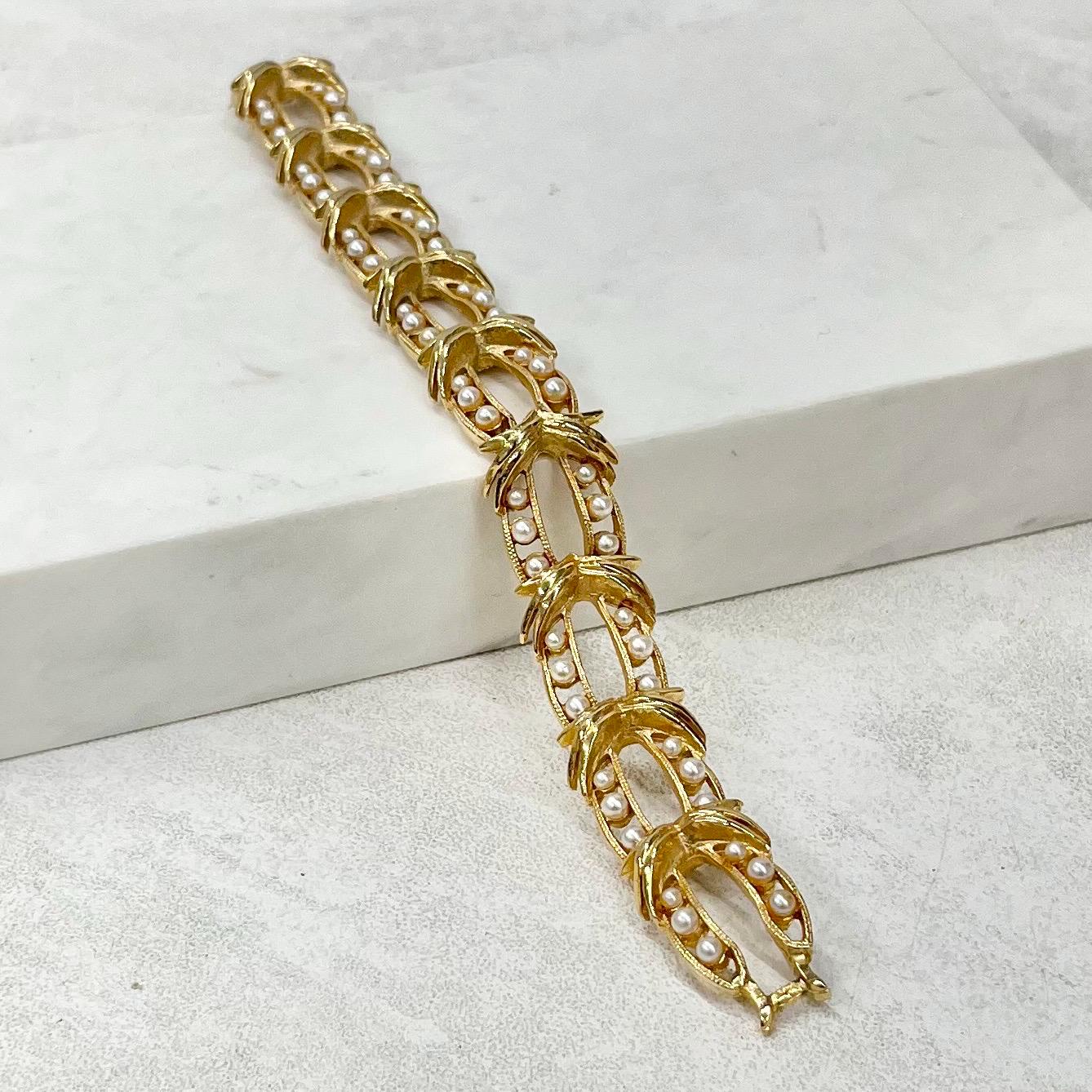 Vintage Gold Plate Faux Pearl Bead Bracelet - Elegant Costume Jewellery 7” Long MillyOliverVintage