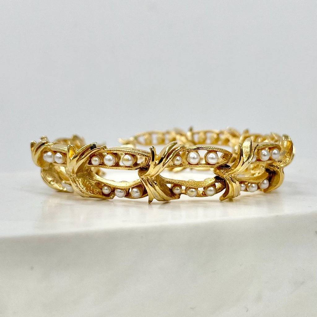 Vintage Gold Plate Faux Pearl Bead Bracelet - Elegant Costume Jewellery 7” Long MillyOliverVintage