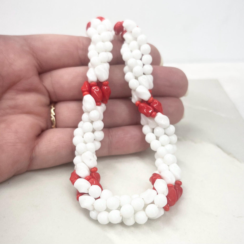 Vintage White & Red Glass Bead Multi Strand Twist Necklace Excellent Quality Beads Vintage Jewellery 17” Long MillyOliverVintage
