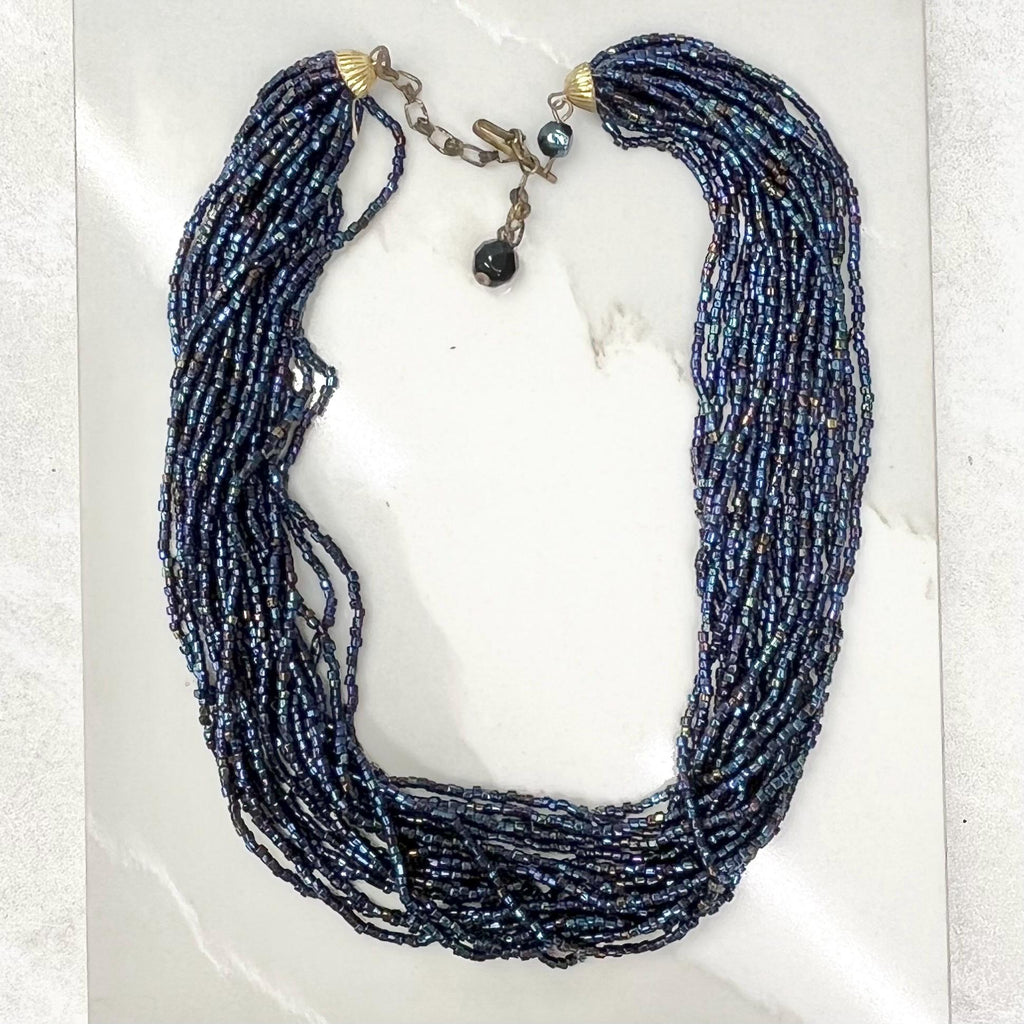 Vintage AB Purple & Blue Iris Czech Glass Multi Strand Bead Necklace Excellent Quality Beads Vintage Jewellery 16” Long with a 3” Extender MillyOliverVintage