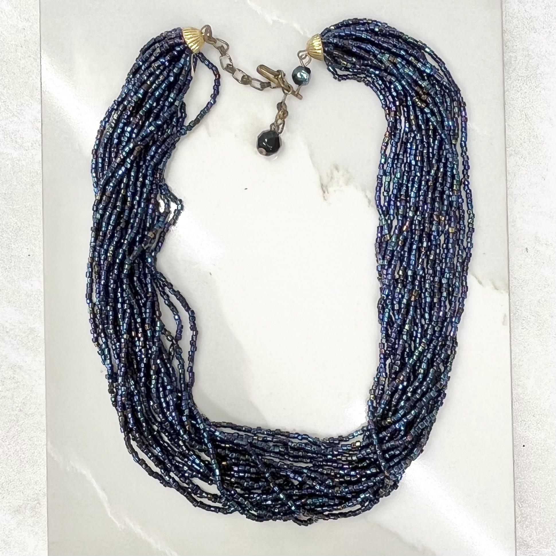 Vintage AB Purple & Blue Iris Czech Glass Multi Strand Bead Necklace Excellent Quality Beads Vintage Jewellery 16” Long with a 3” Extender MillyOliverVintage