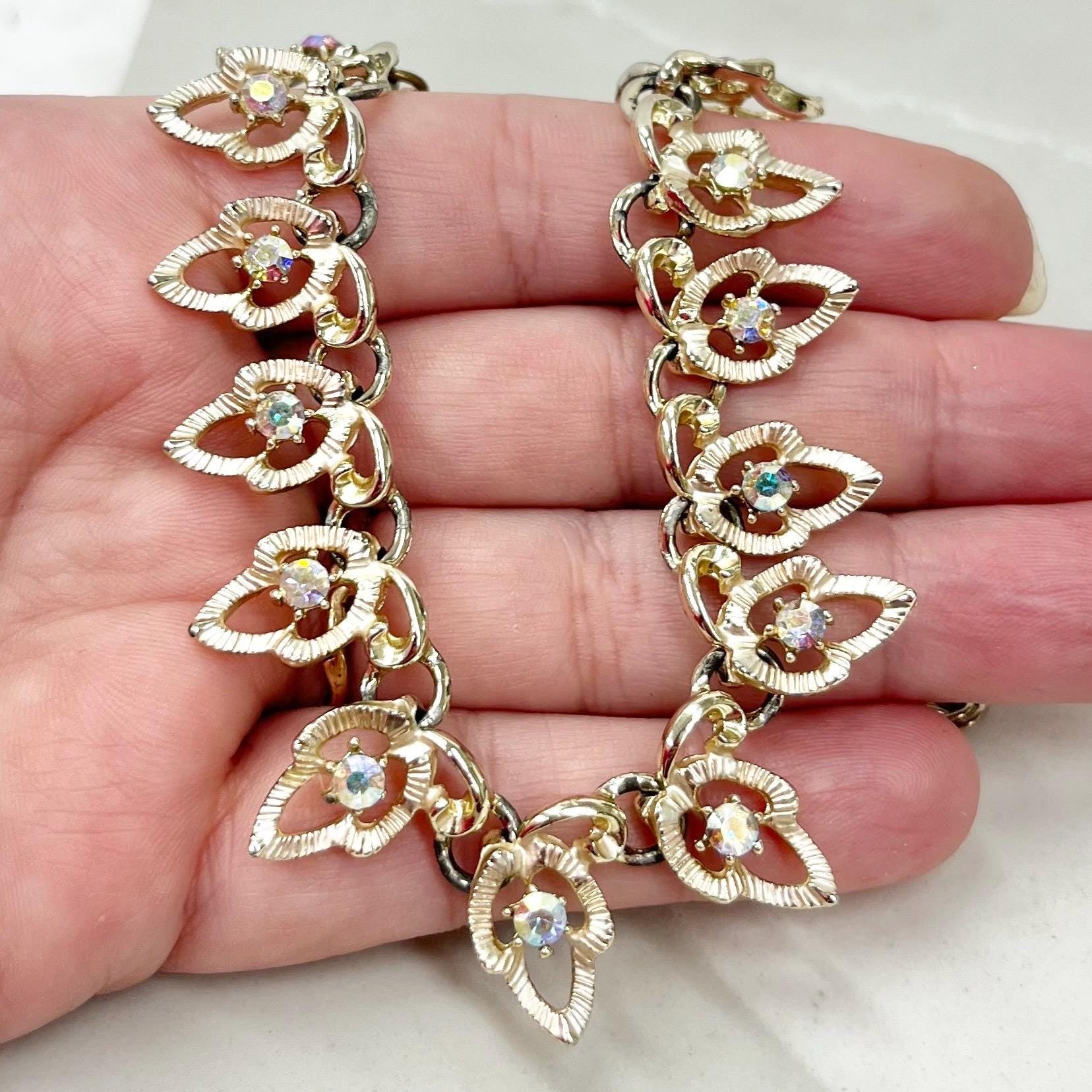 Vintage Gold Tone Leaf Drop Diamante Necklace 1960’s - 1970’s MillyOliverVintage