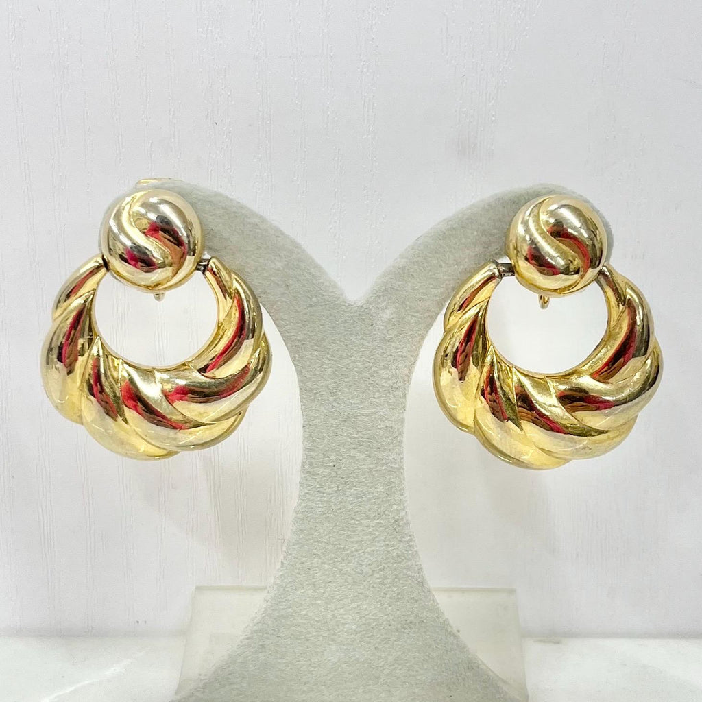 Vintage Gold Plate Large Hoop Drop Clip On Earrings: Hollywood Glamour Signed TAT MillyOliverVintage