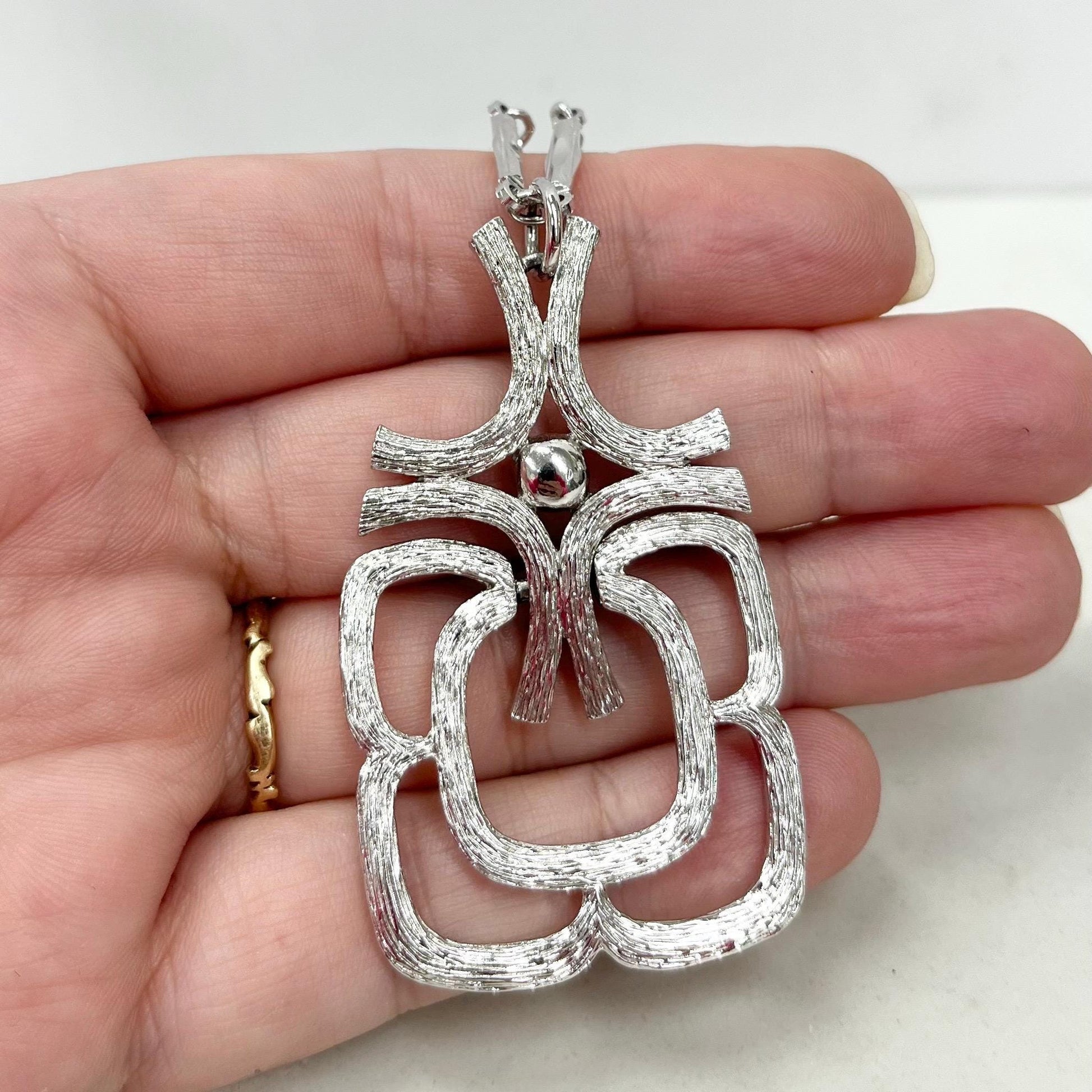 Vintage Avon Brutalist Style Pendant with a 24” Silver Tone Chain MillyOliverVintage