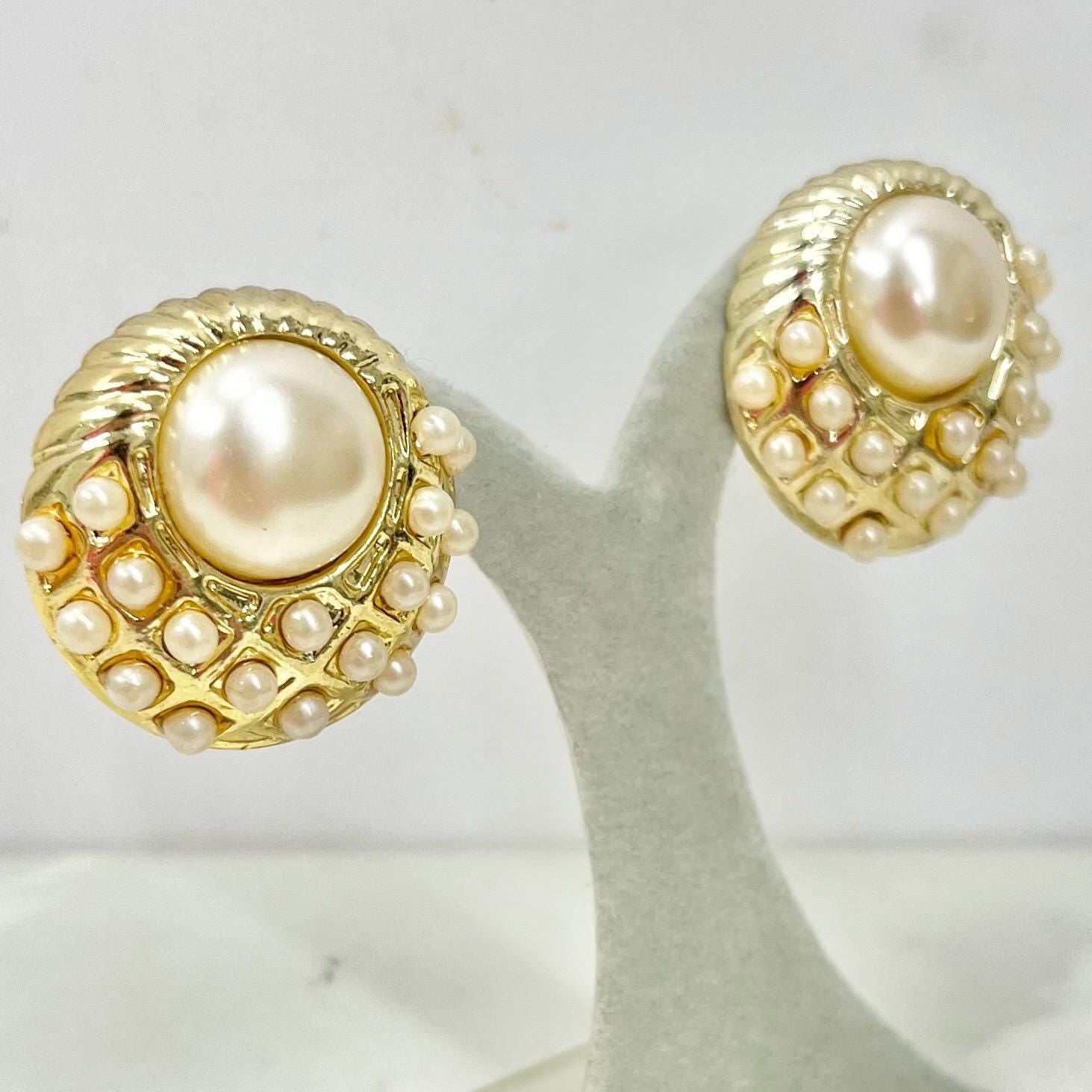 Vintage Gold Tone Faux Pearl Earrings for Pierced Ears 1980’s - 1990’s Lightweight MillyOliverVintage