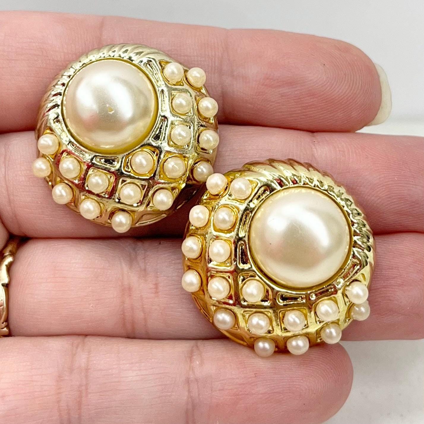 Vintage Gold Tone Faux Pearl Earrings for Pierced Ears 1980’s - 1990’s Lightweight MillyOliverVintage