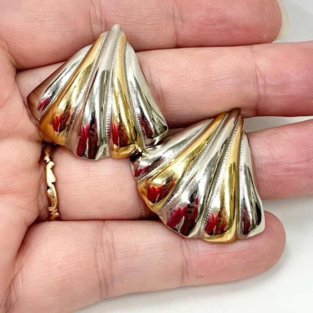 Vintage Gold & Silver Tone Triangular Earrings for Pierced Ears 1980’s - 1990’s Lightweight MillyOliverVintage