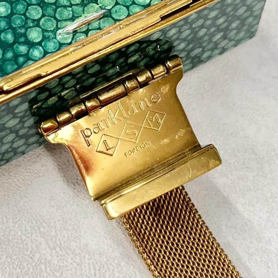 Vintage Park Lane 1930’s Gold Tone Faux Shagreen Compact Vanity Case with Mirror Powder Compact Comb Pouch & Handle MillyOliverVintage