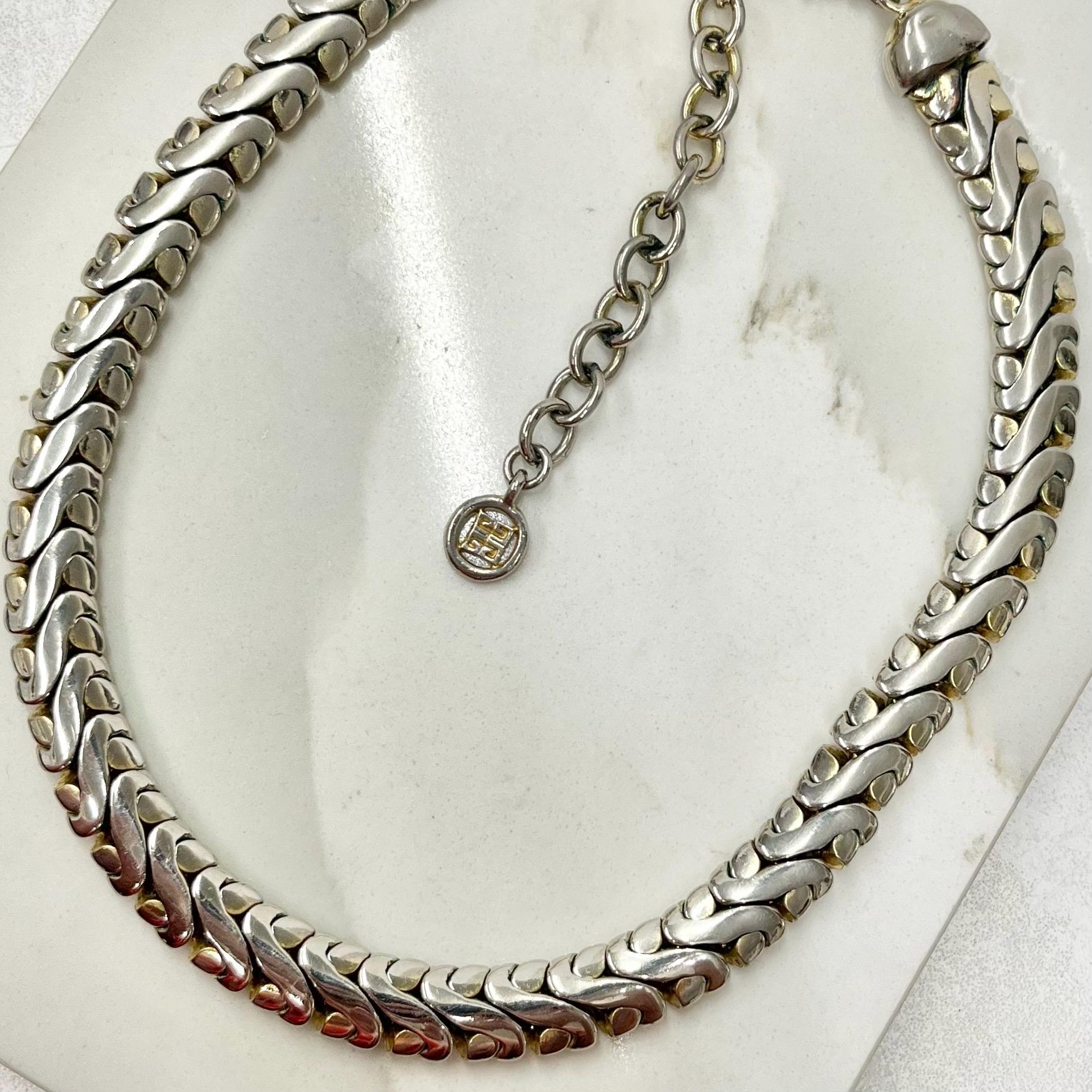 Vintage Givenchy Chunky Flat Link Collar Necklace - Designer Jewellery MillyOliverVintage