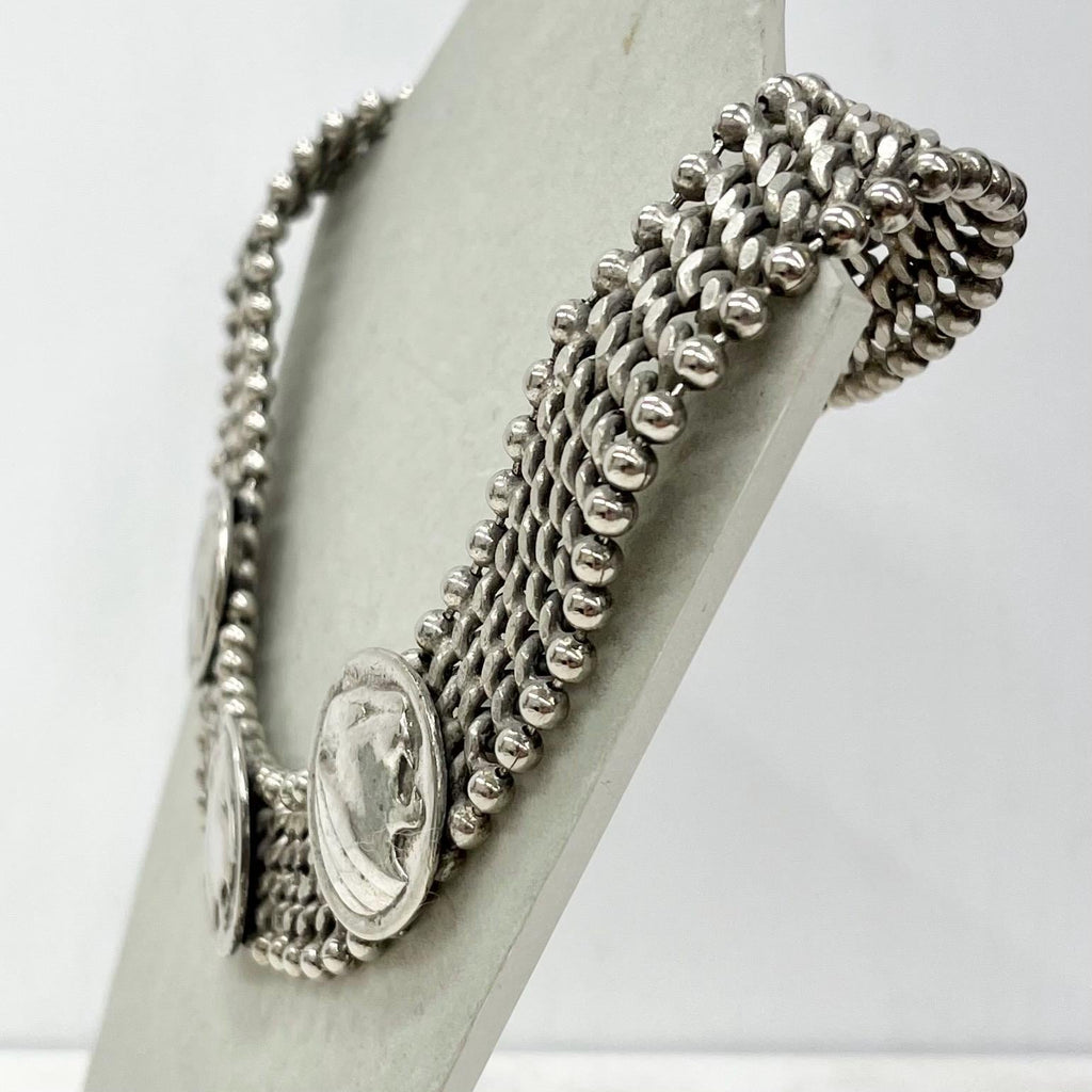 Vintage Unusual Panther Head Chunky Flat Link Collar Necklace - Designer Jewellery MillyOliverVintage