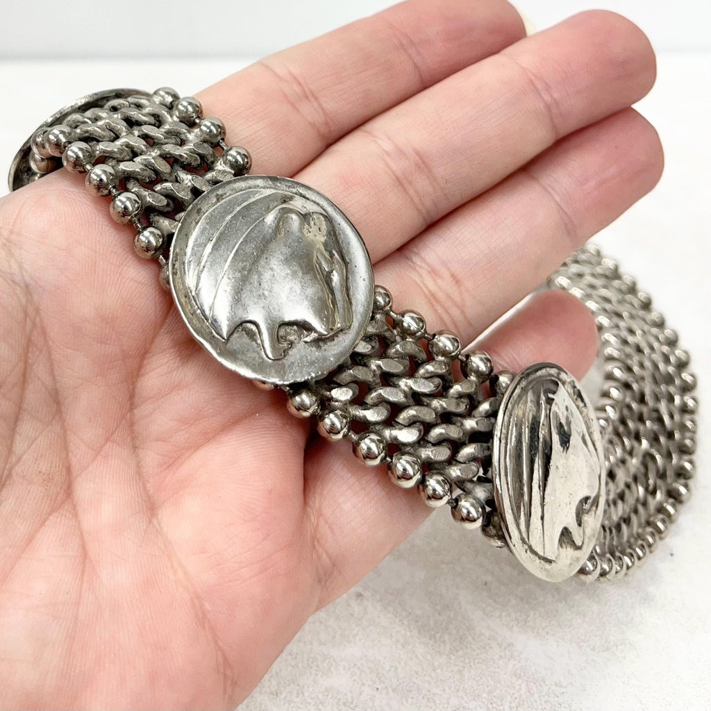 Vintage Unusual Panther Head Chunky Flat Link Collar Necklace - Designer Jewellery MillyOliverVintage