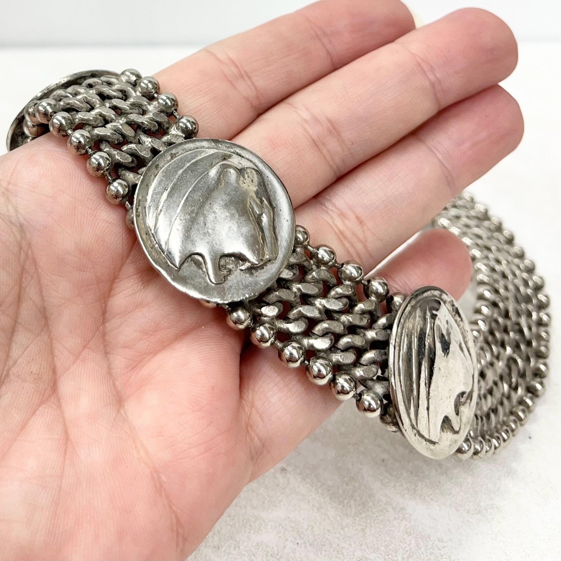 Vintage Unusual Panther Head Chunky Flat Link Collar Necklace - Designer Jewellery MillyOliverVintage