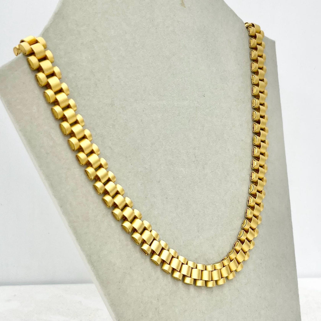 Vintage Unusual Matte Gold Plate Flat Link Collar Necklace - Designer Jewellery MillyOliverVintage