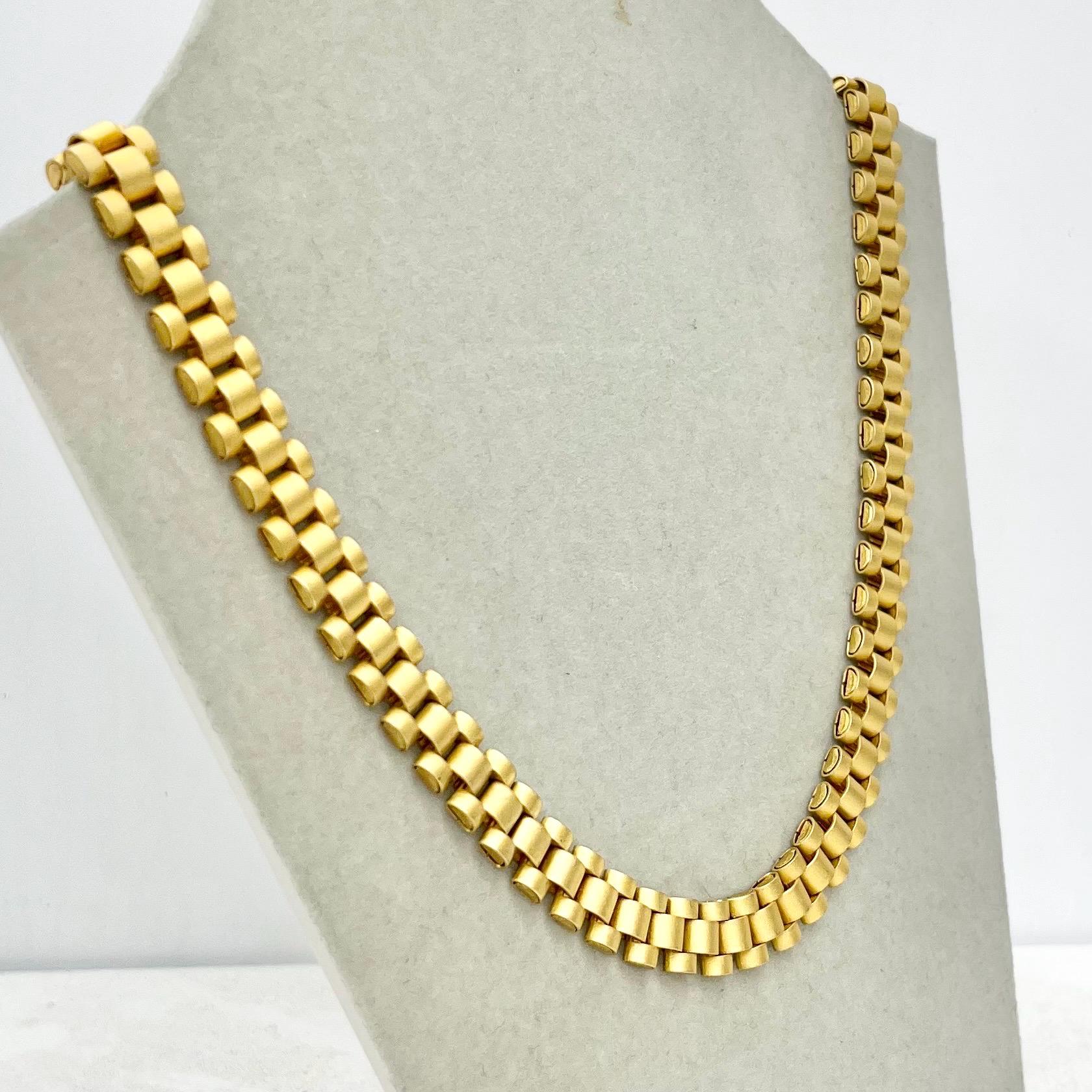 Vintage Unusual Matte Gold Plate Flat Link Collar Necklace - Designer Jewellery MillyOliverVintage