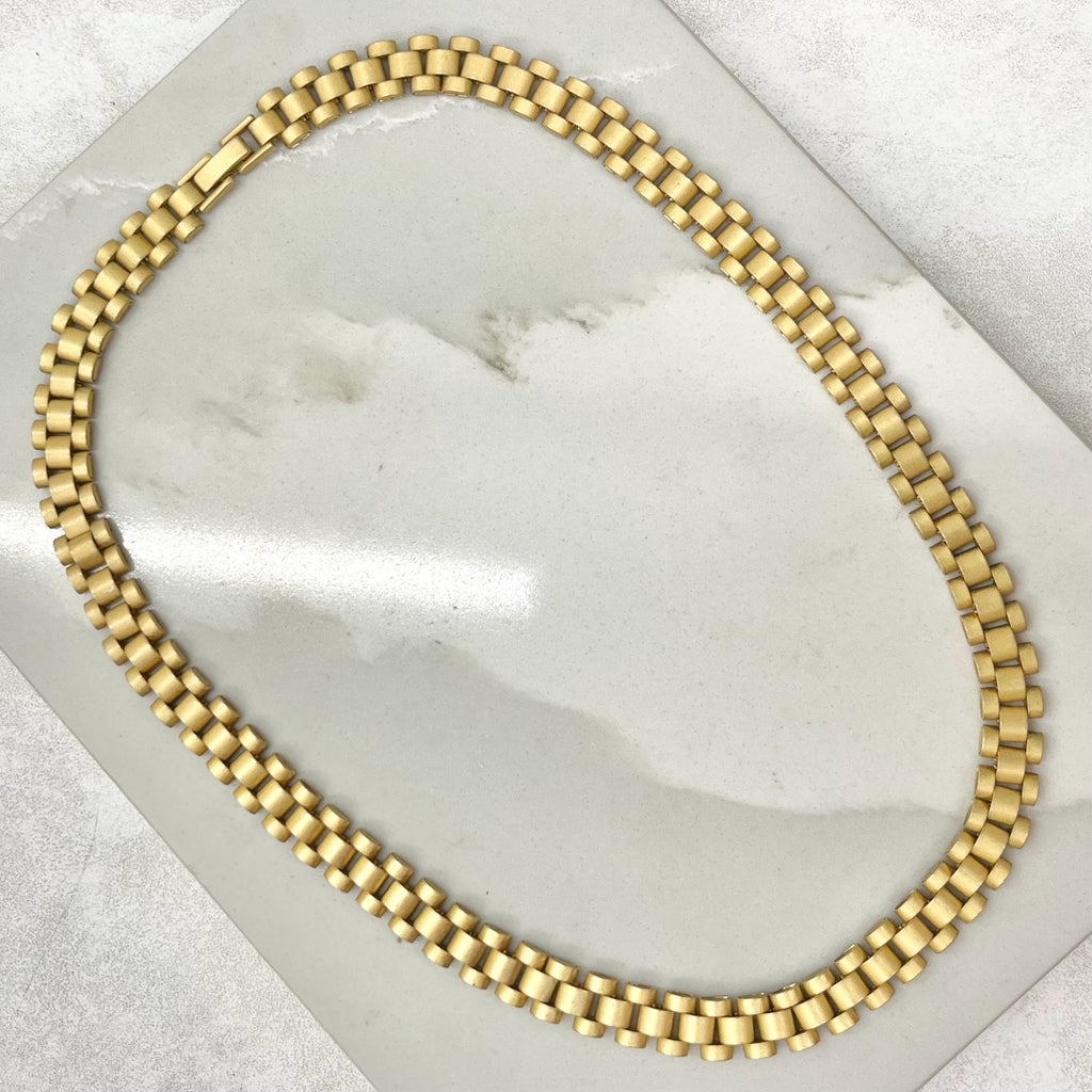 Vintage Unusual Matte Gold Plate Flat Link Collar Necklace - Designer Jewellery MillyOliverVintage