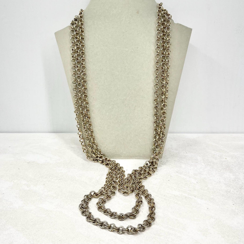 Vintage Light Gold Tone Three Strand Chain Waterfall Necklace MillyOliverVintage