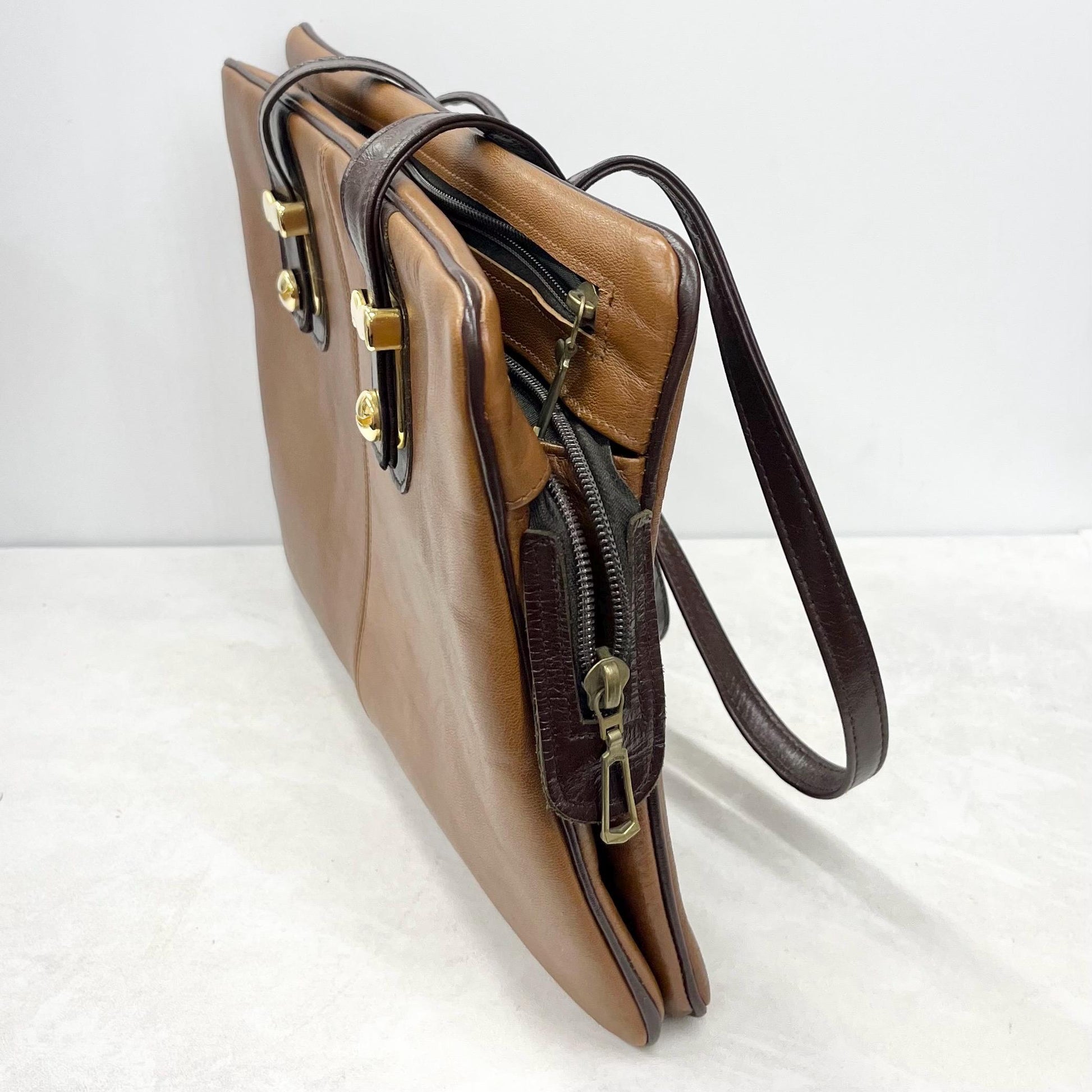 Vintage Tan Faux Leather Satchel Style Bag by Adrian Gold with lots of Compartments MillyOliverVintage