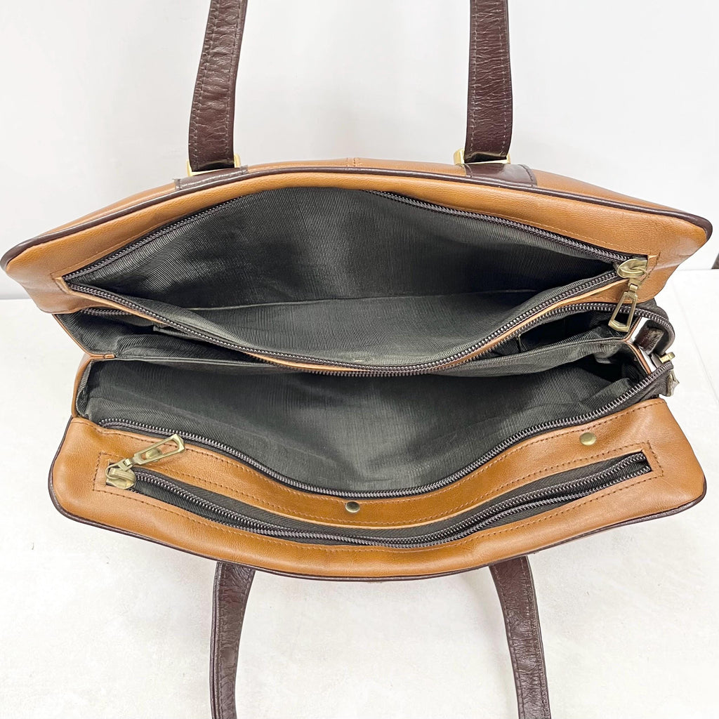 Vintage Tan Faux Leather Satchel Style Bag by Adrian Gold with lots of Compartments MillyOliverVintage