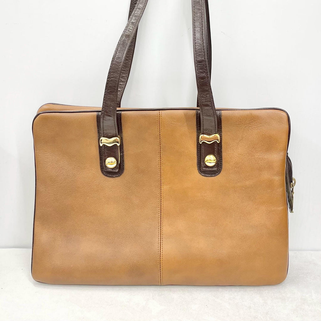 Vintage Tan Faux Leather Satchel Style Bag by Adrian Gold with lots of Compartments MillyOliverVintage