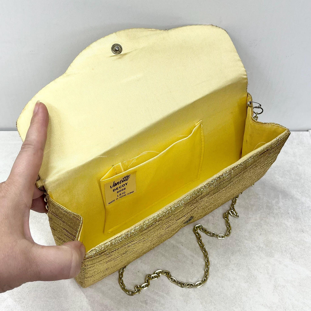 Vintage Metallic Gold Envelope Clutch Bag Jeanette Decoy Sparkly Evening Wear MillyOliverVintage