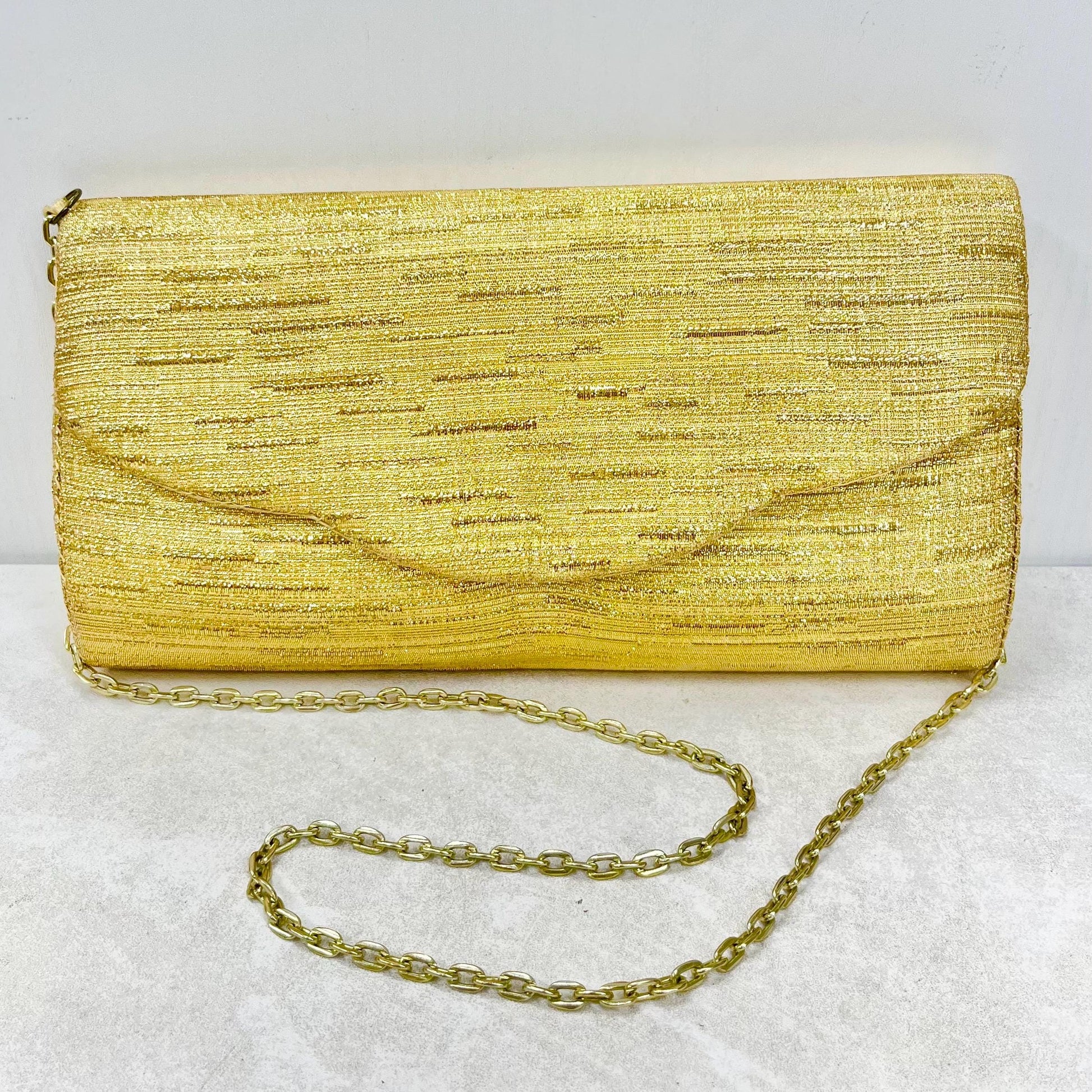 Vintage Metallic Gold Envelope Clutch Bag Jeanette Decoy Sparkly Evening Wear MillyOliverVintage