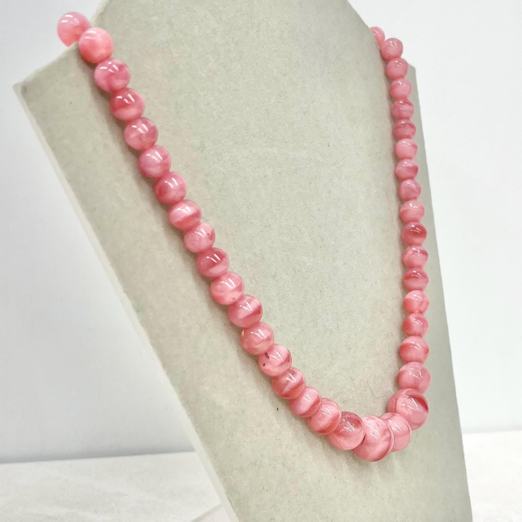 Vintage 1950’s Pink Czech Glass Graduated Bead Necklace 16.5” Long MillyOliverVintage
